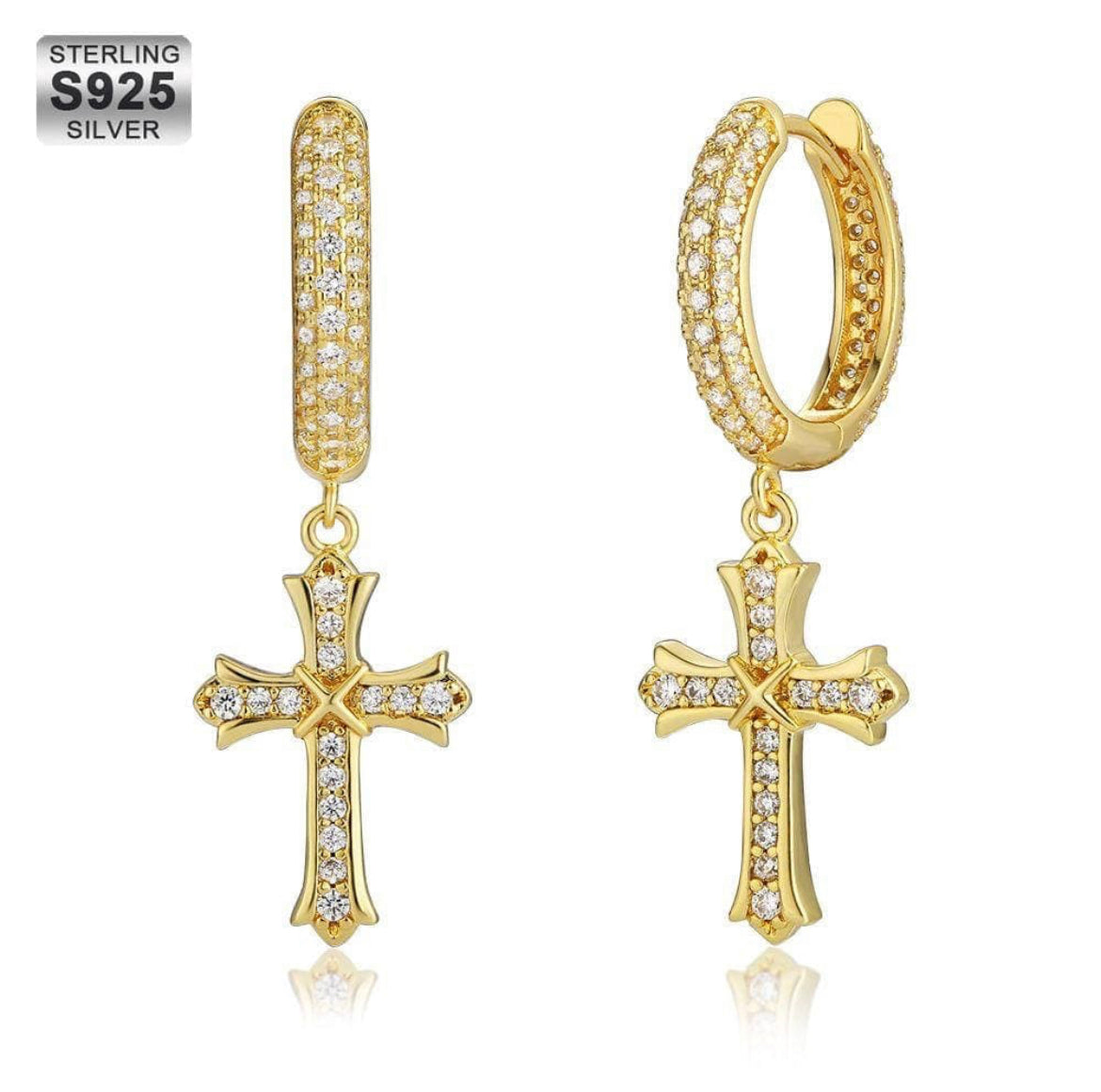 Iced Out Hoop Earrings for Men with Diamond Dangle Cross