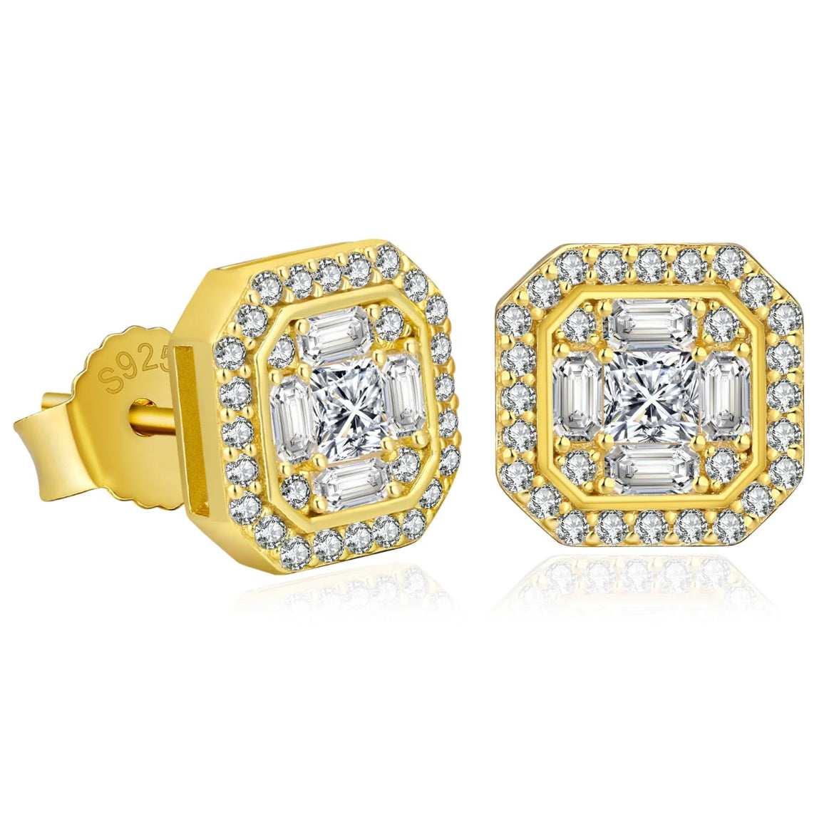 Men's Earrings Square Full Iced CZ Stud Earrings